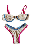 Biquini Gabriela Off-white com rosa e azul