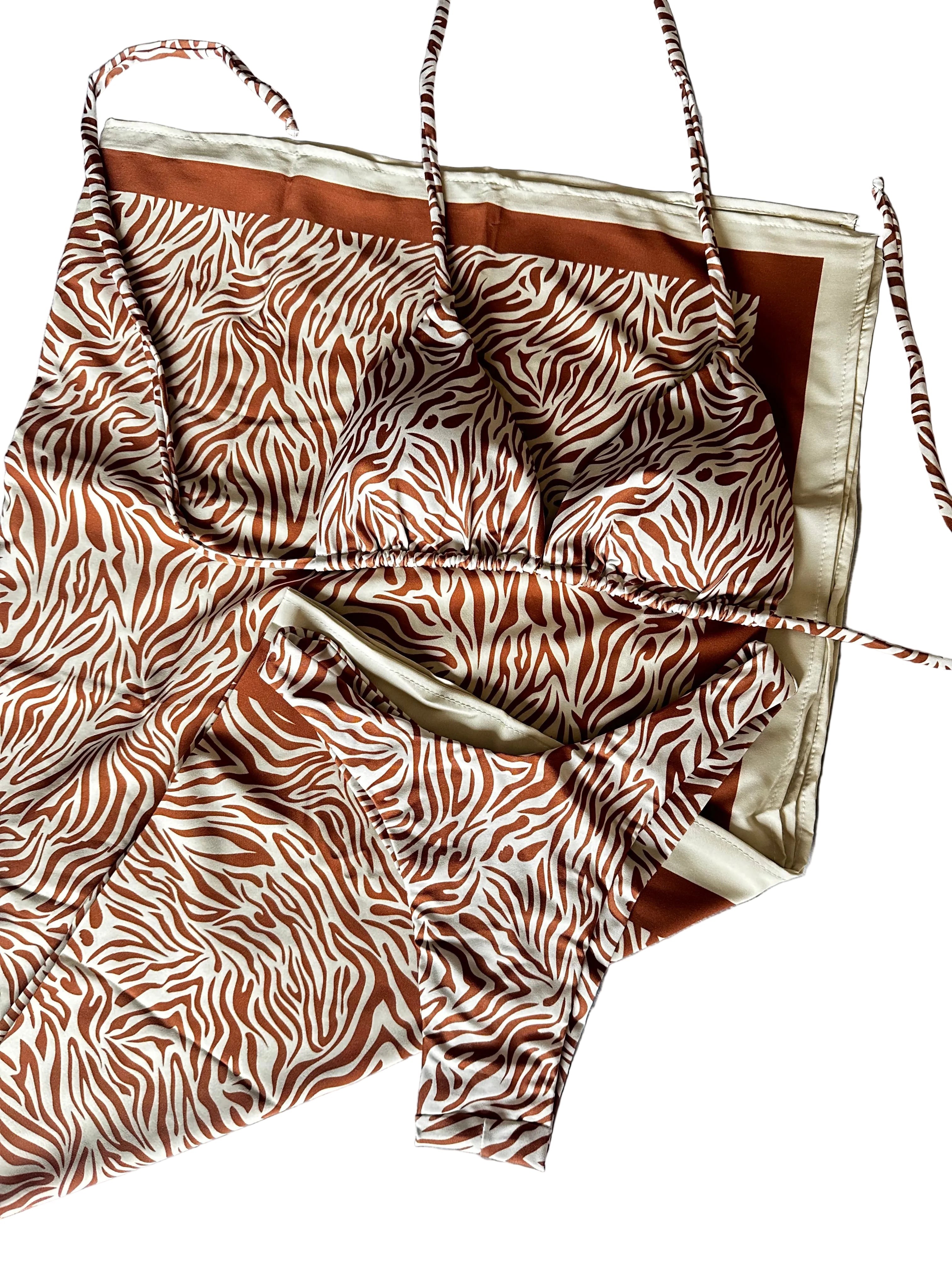 Páreo/Canga animal print castanho e branco