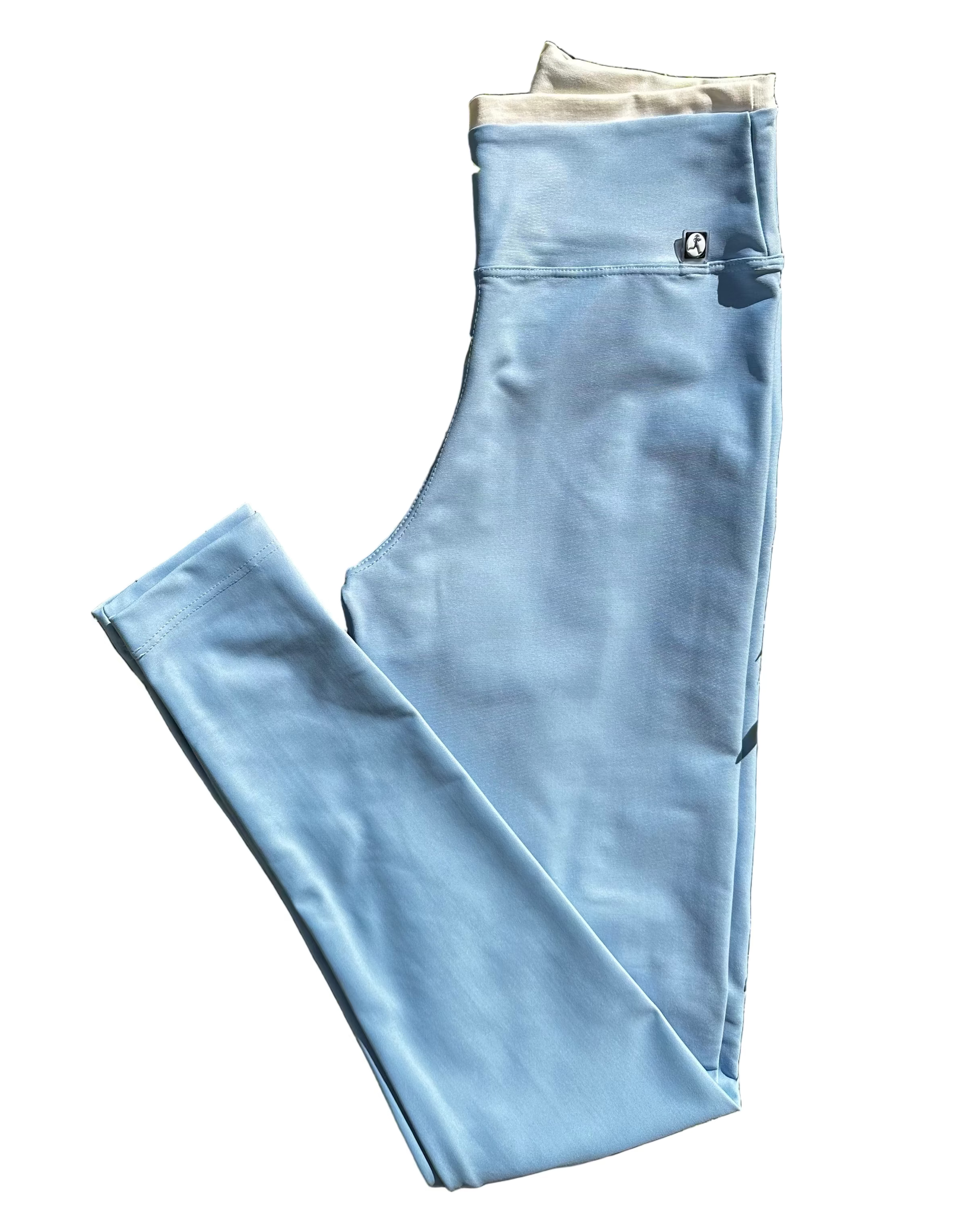 Legging cós duplo azul e off-white