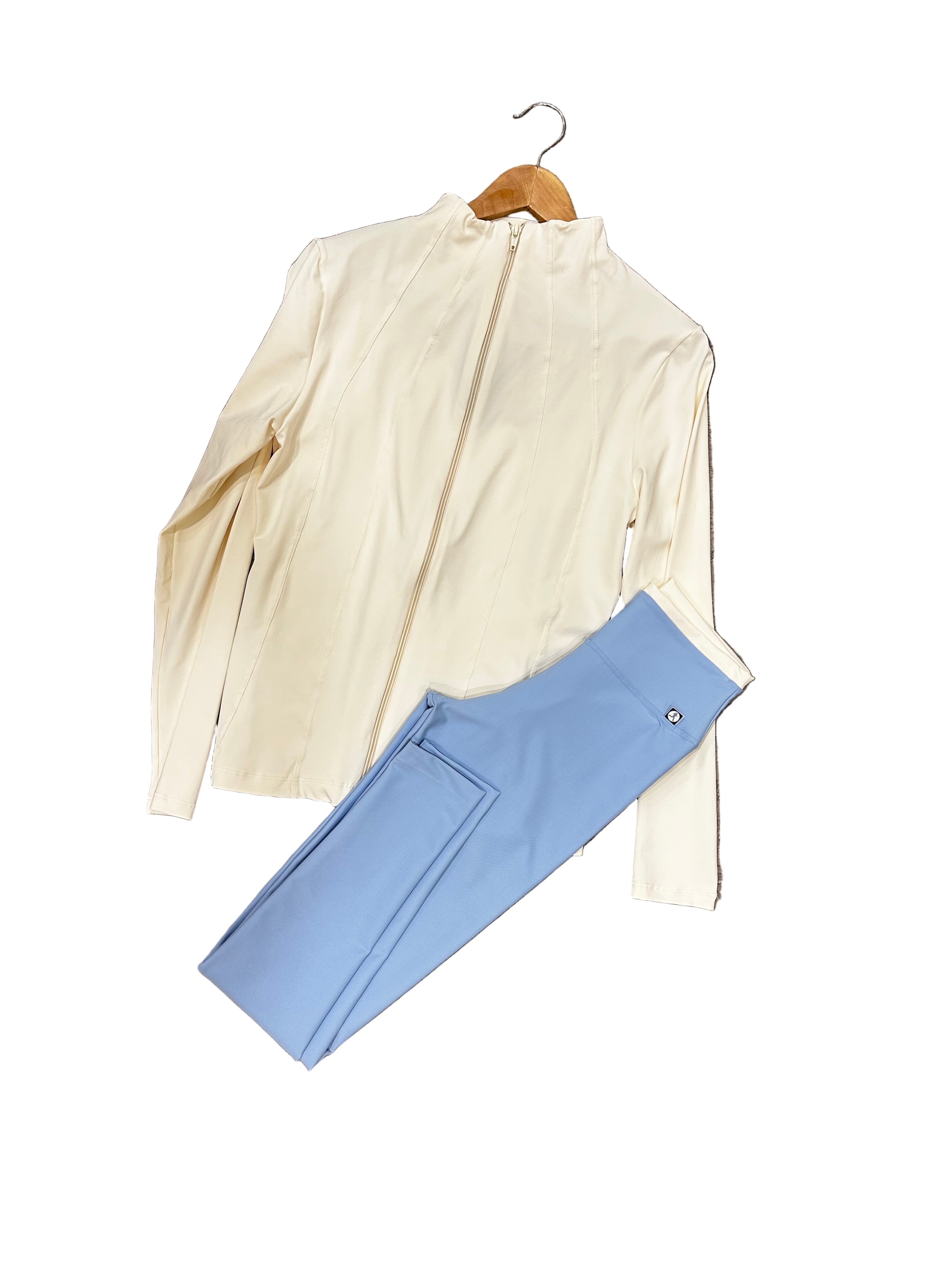 Legging cós duplo azul e off-white