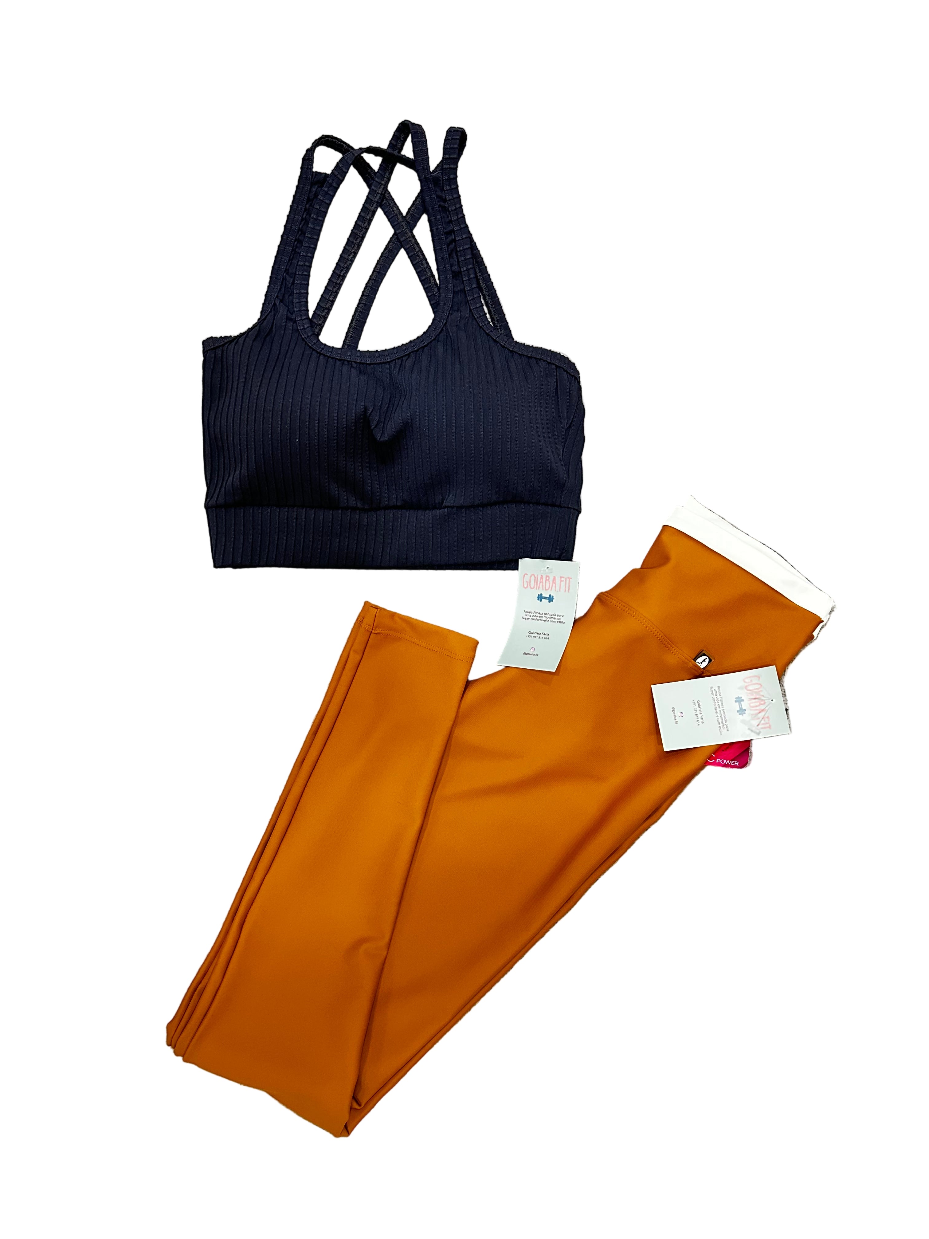Legging cós duplo caramelo e off-white