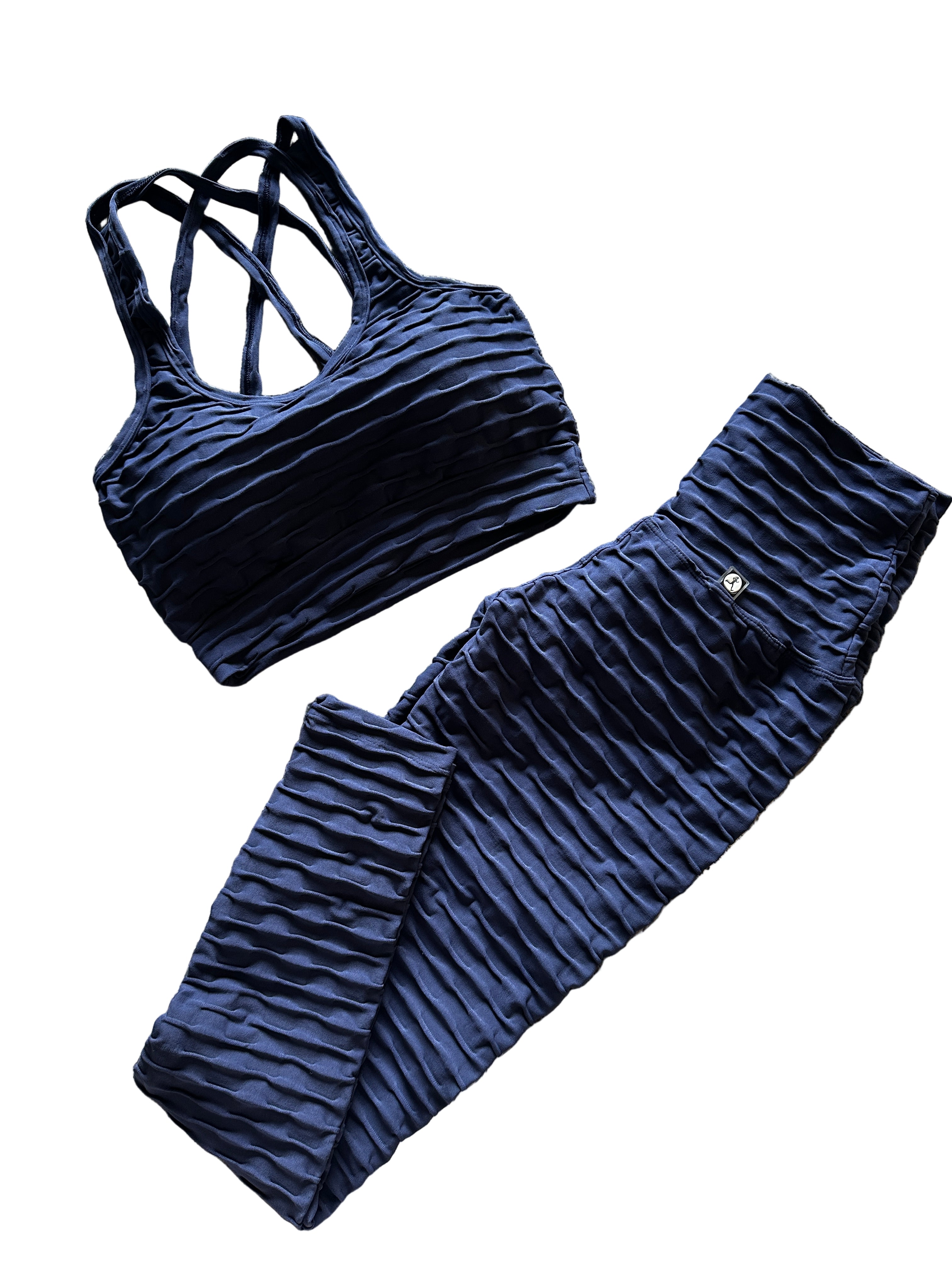 Legging brocada azul franzida