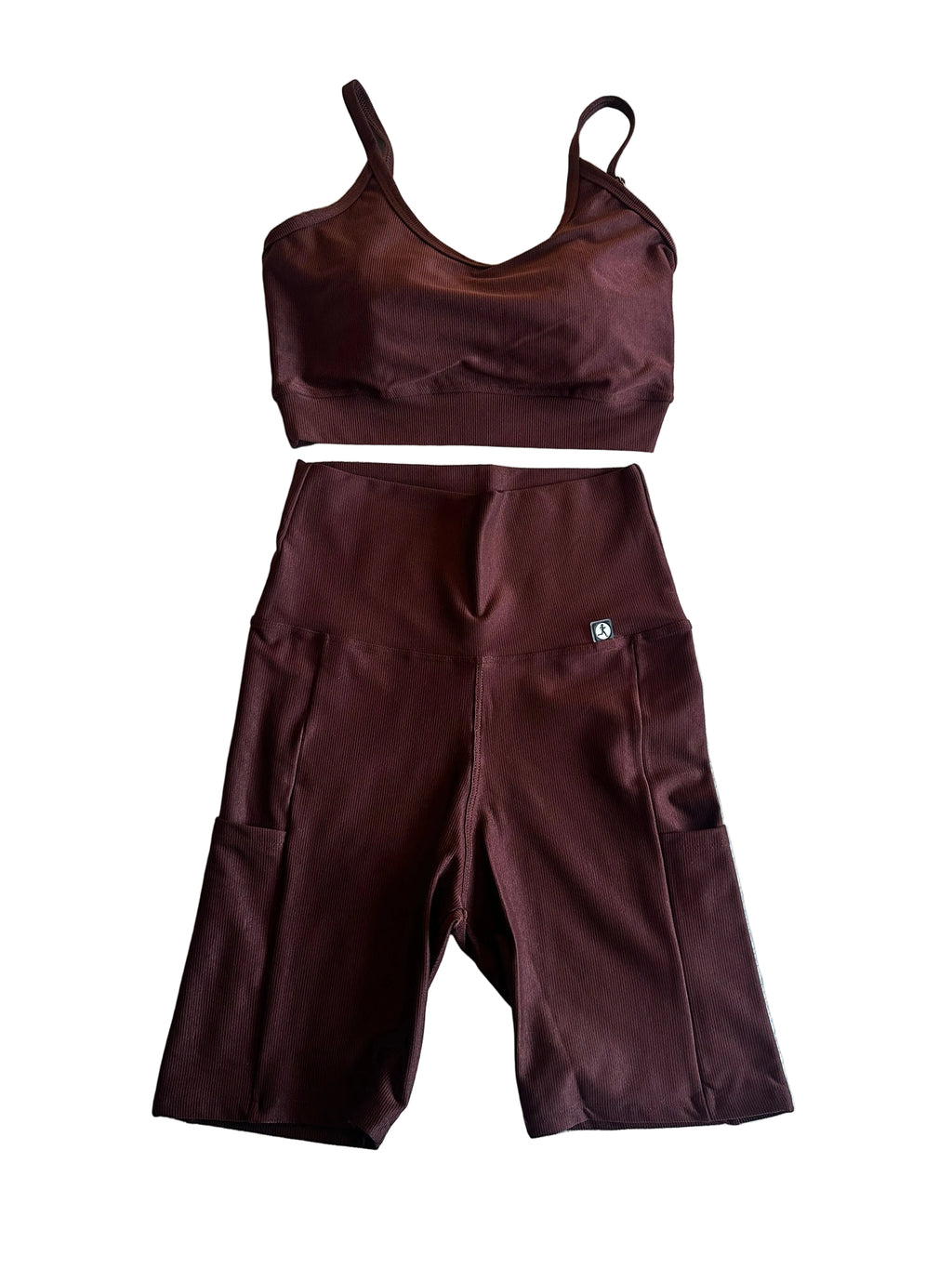 Calção Ciclista micro-canelado castanho com bolsos