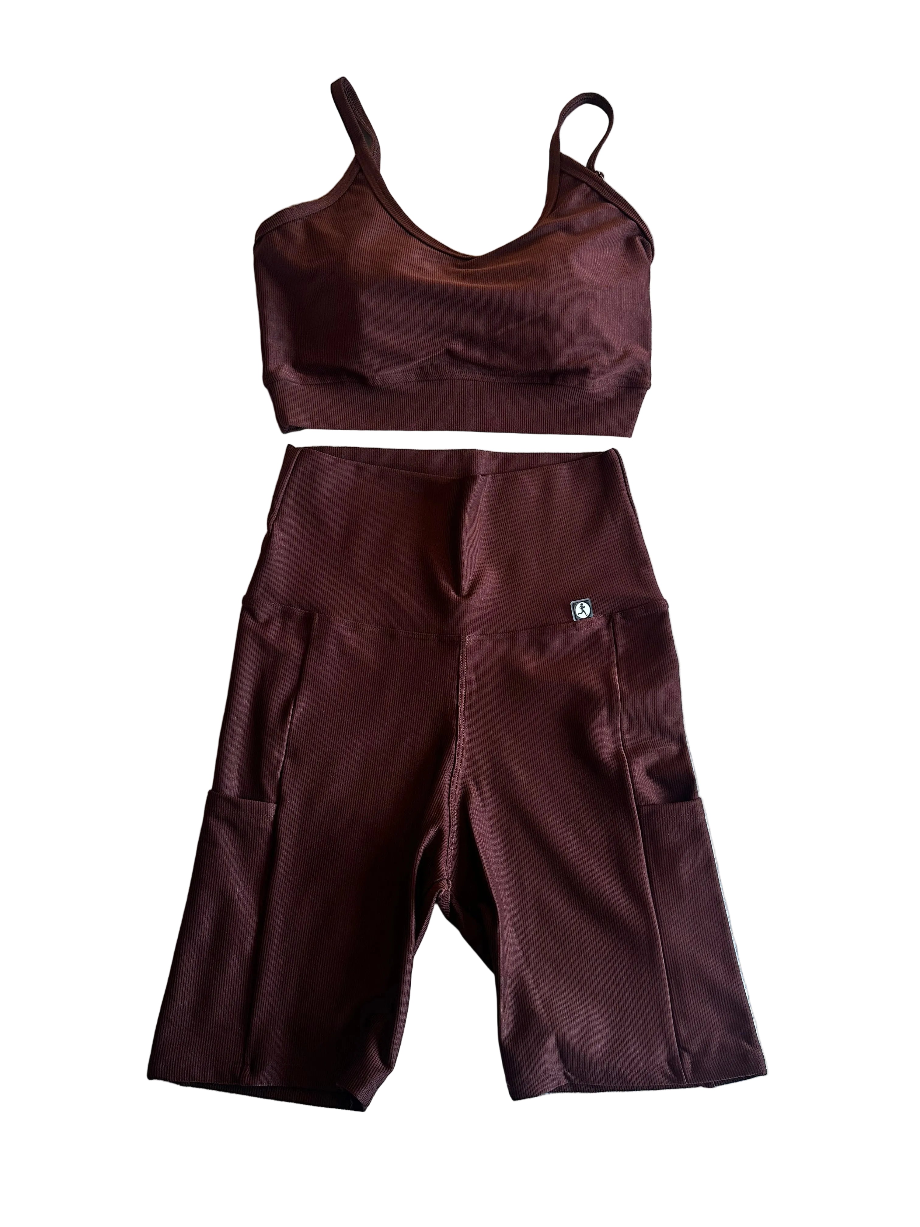 Calção Ciclista micro-canelado castanho com bolsos