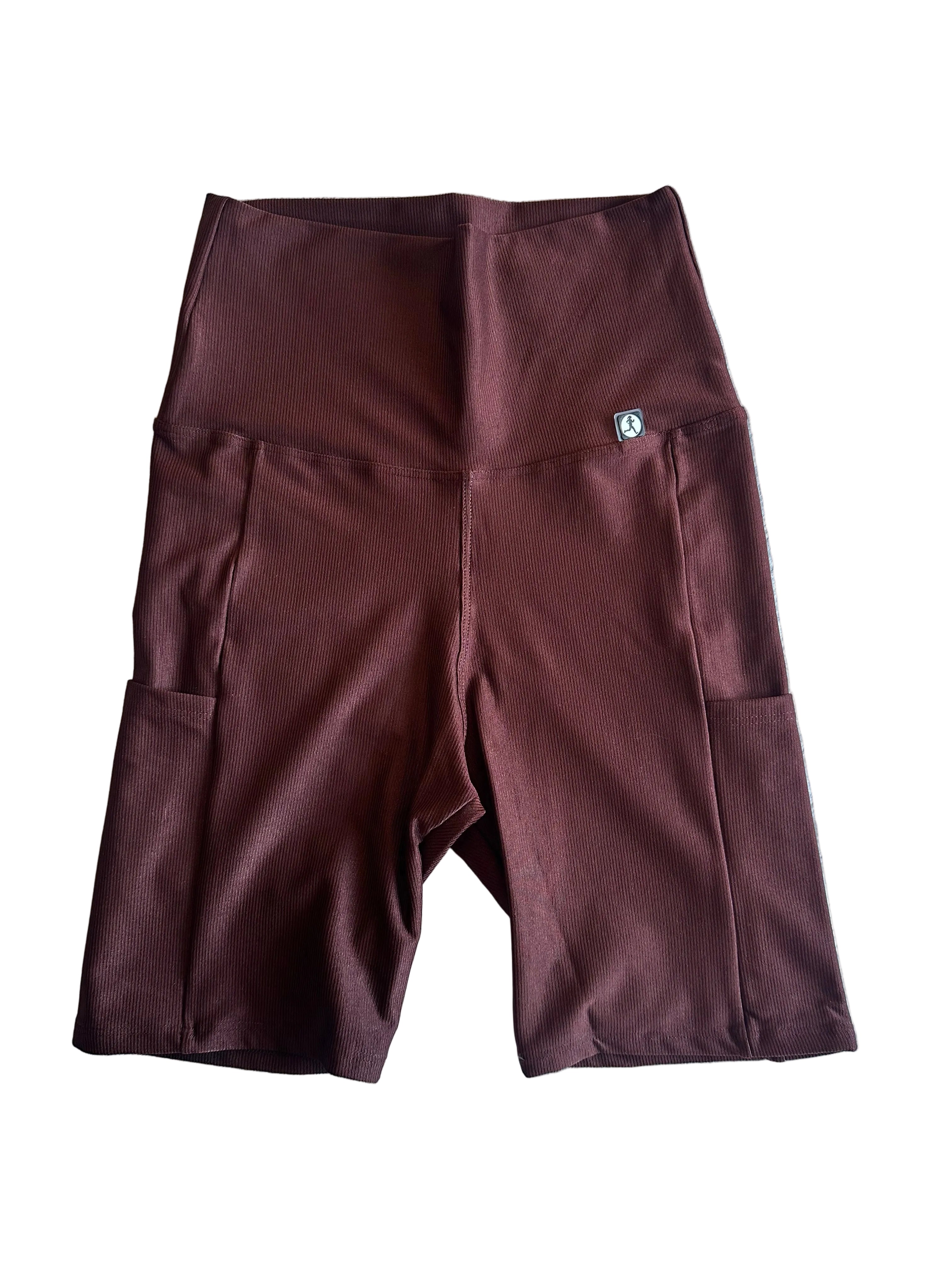 Calção Ciclista micro-canelado castanho com bolsos