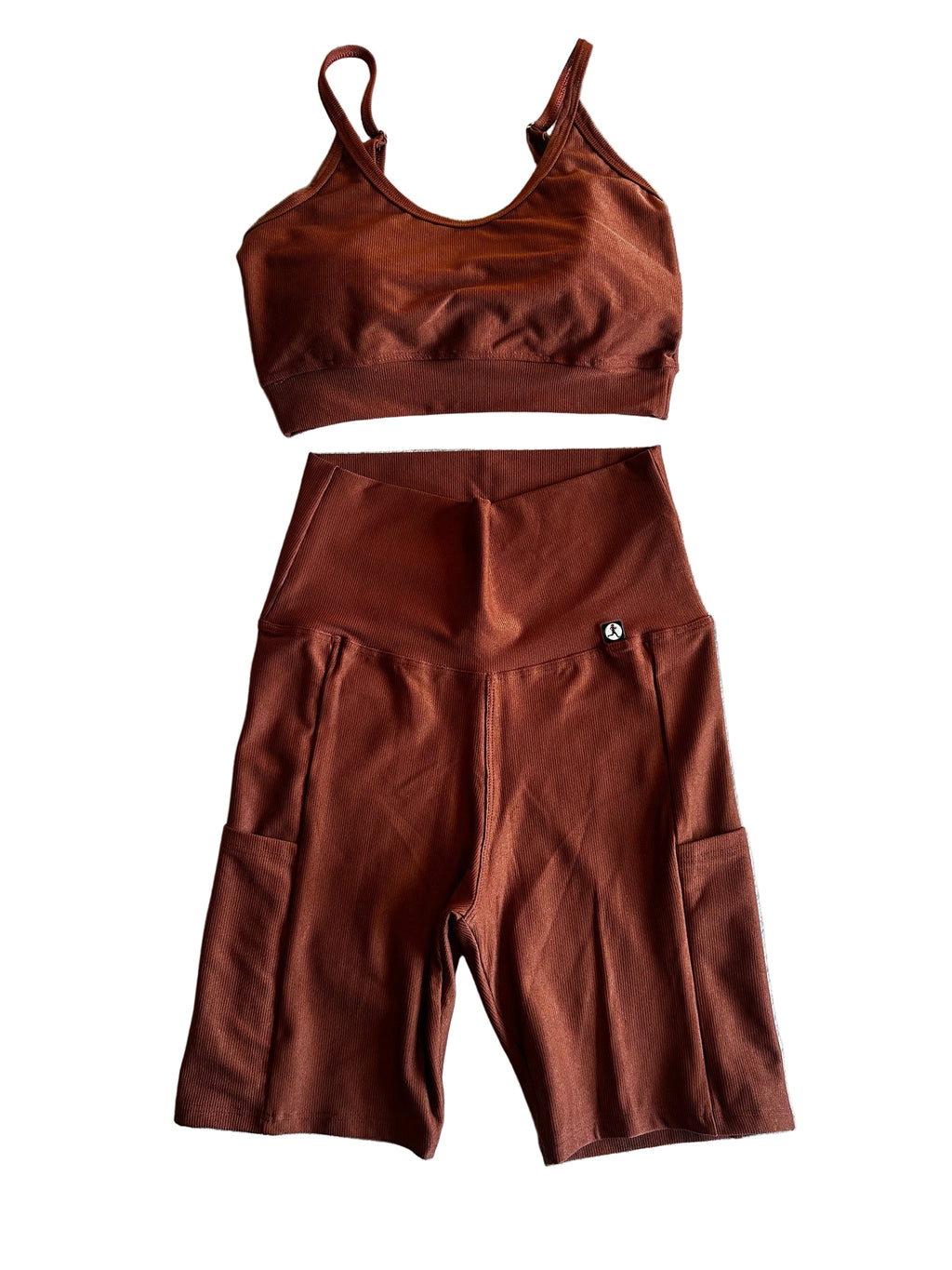 Calção Ciclista micro-canelado caramelo com bolsos