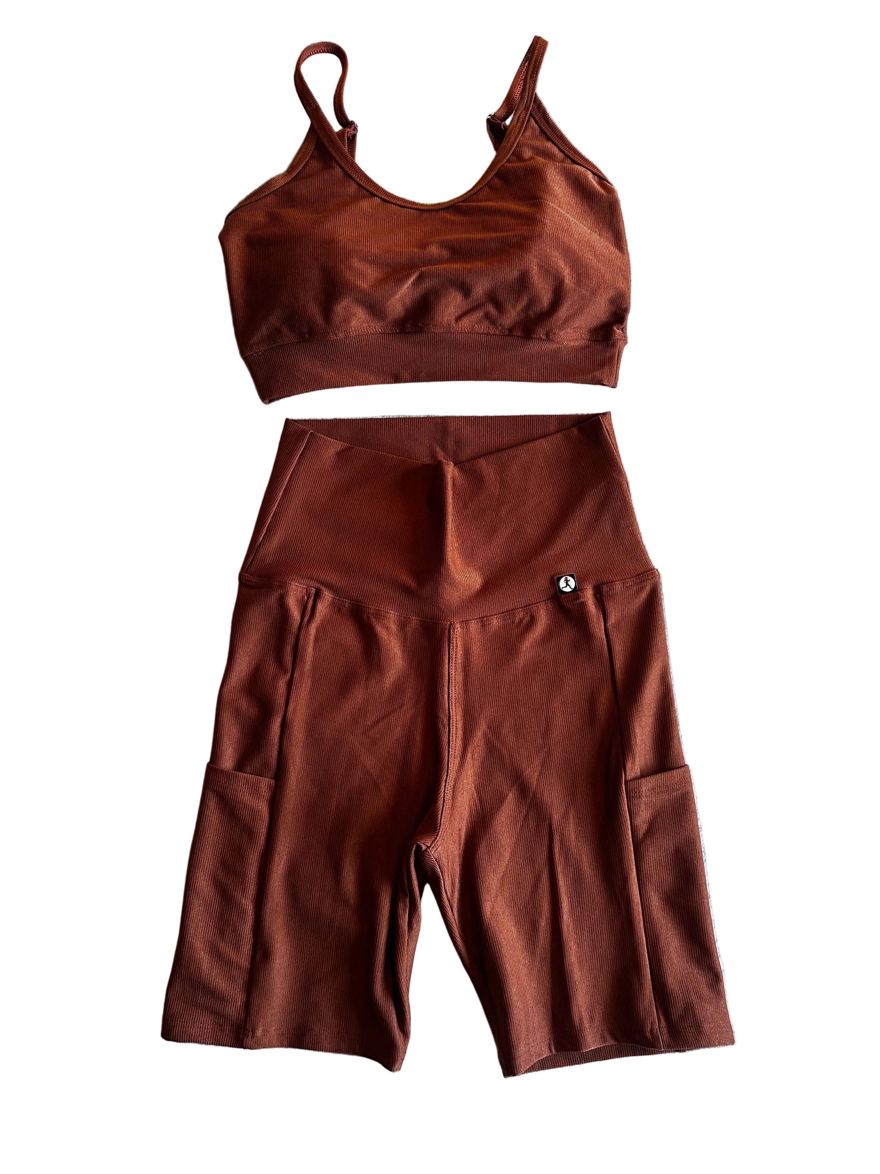 Calção Ciclista micro-canelado caramelo com bolsos