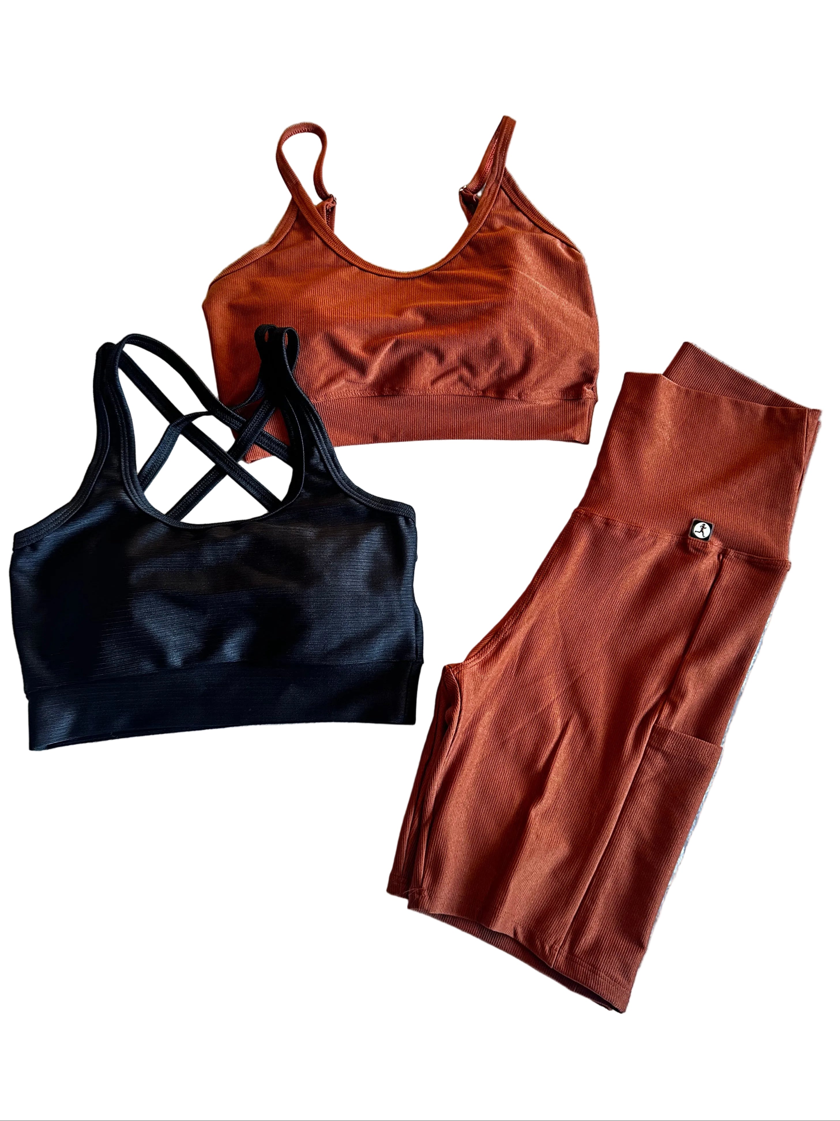 Calção Ciclista micro-canelado caramelo com bolsos