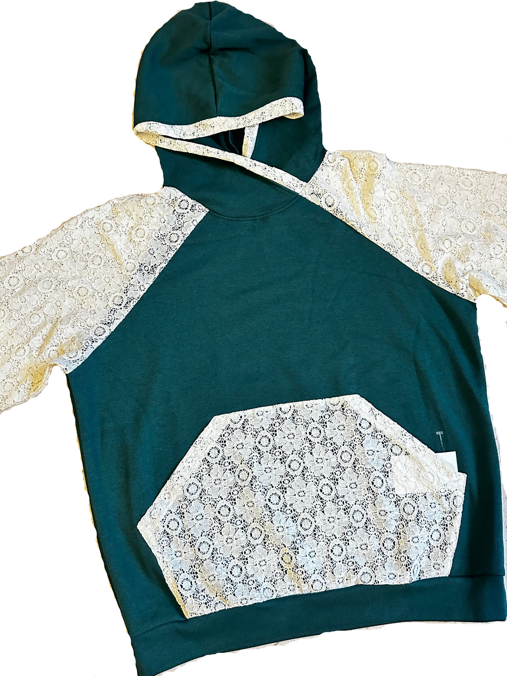 Sweatshirt com capuz verde rendada