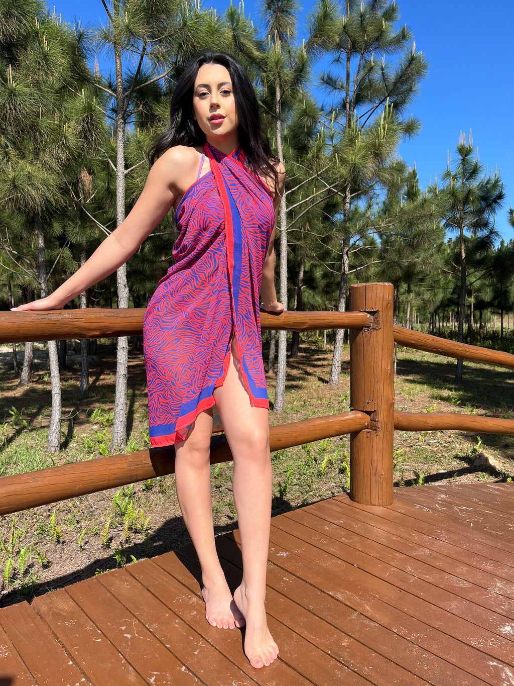 Páreo/Canga animal print azul e rosa