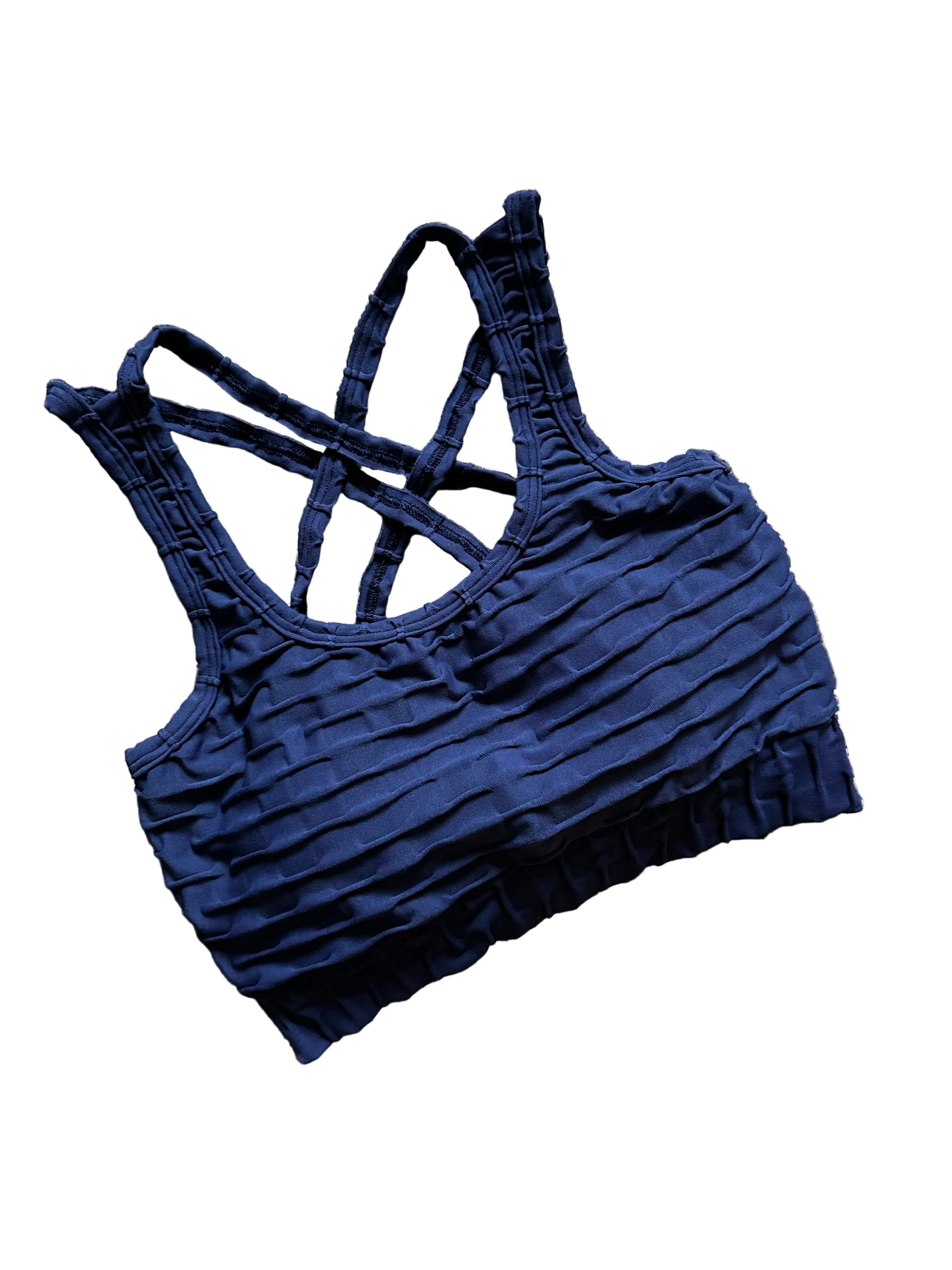 Top brocado azul marinho