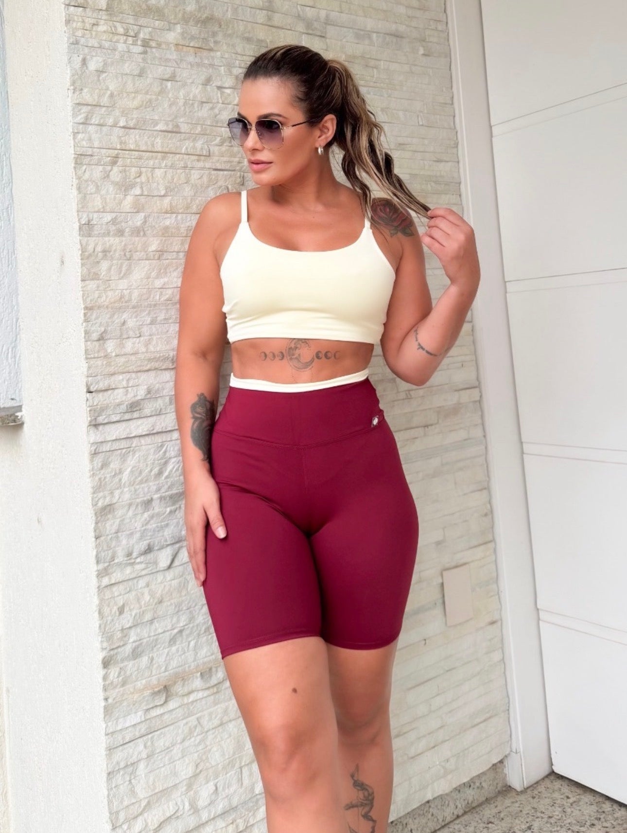 Calção Ciclista vinho cós-duplo