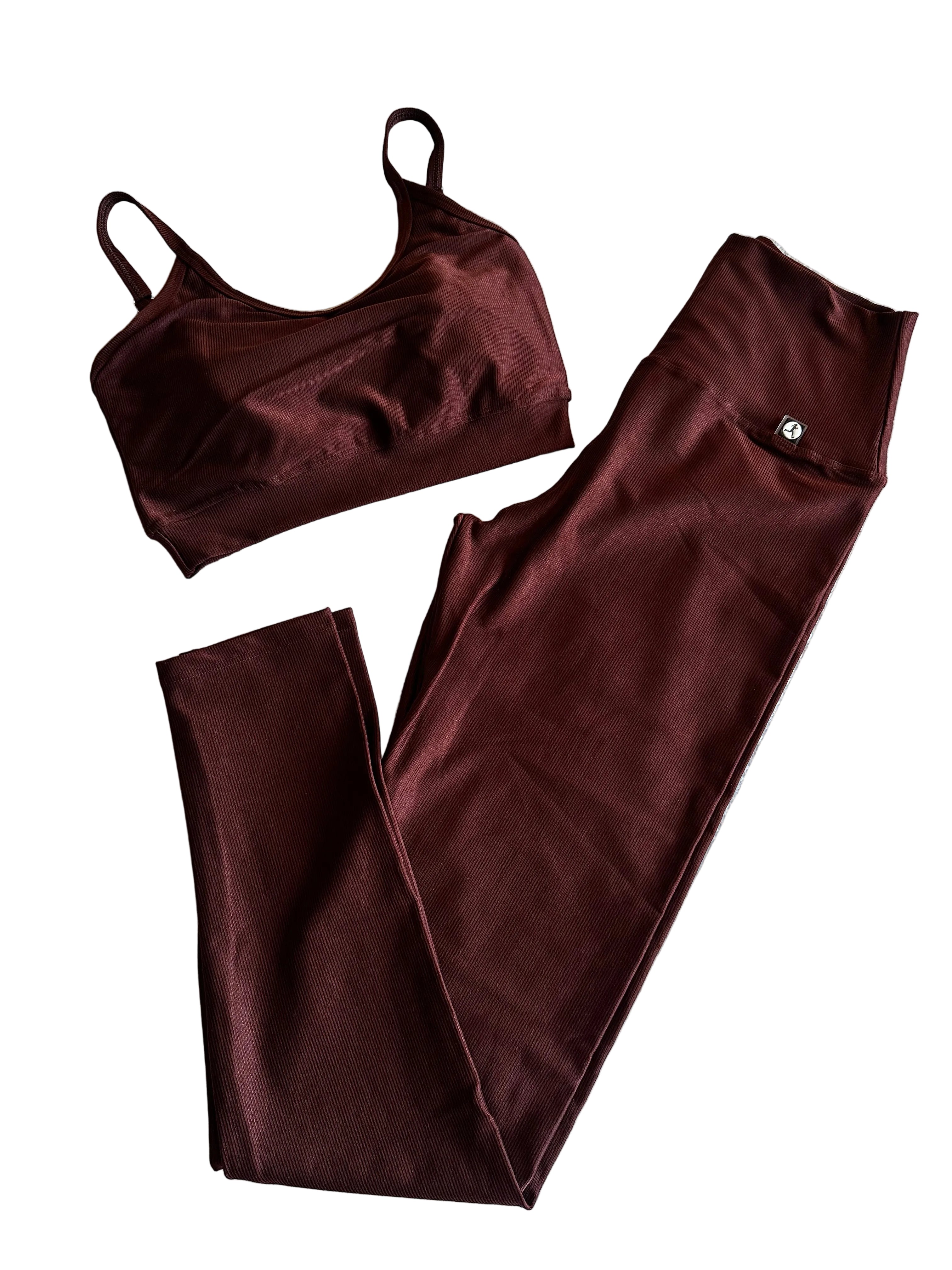 Legging micro-canelada castanha