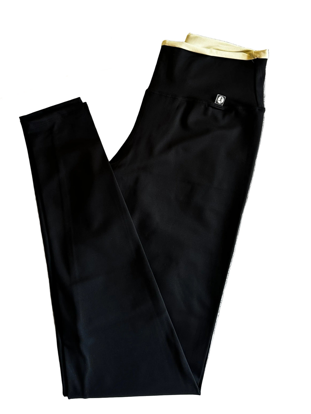 Legging cós-duplo preto com amarelo manteiga