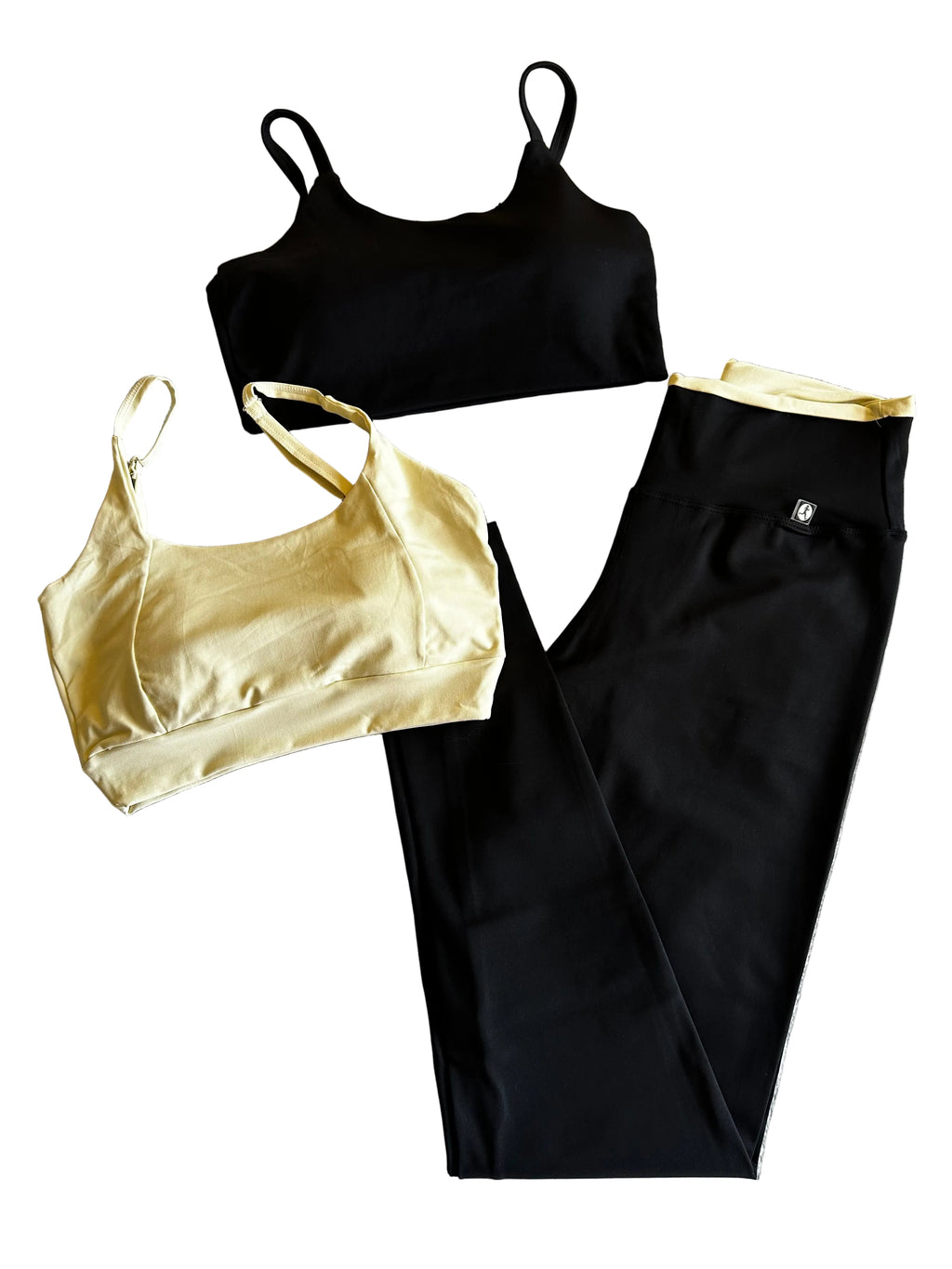 Legging cós-duplo preto com amarelo manteiga