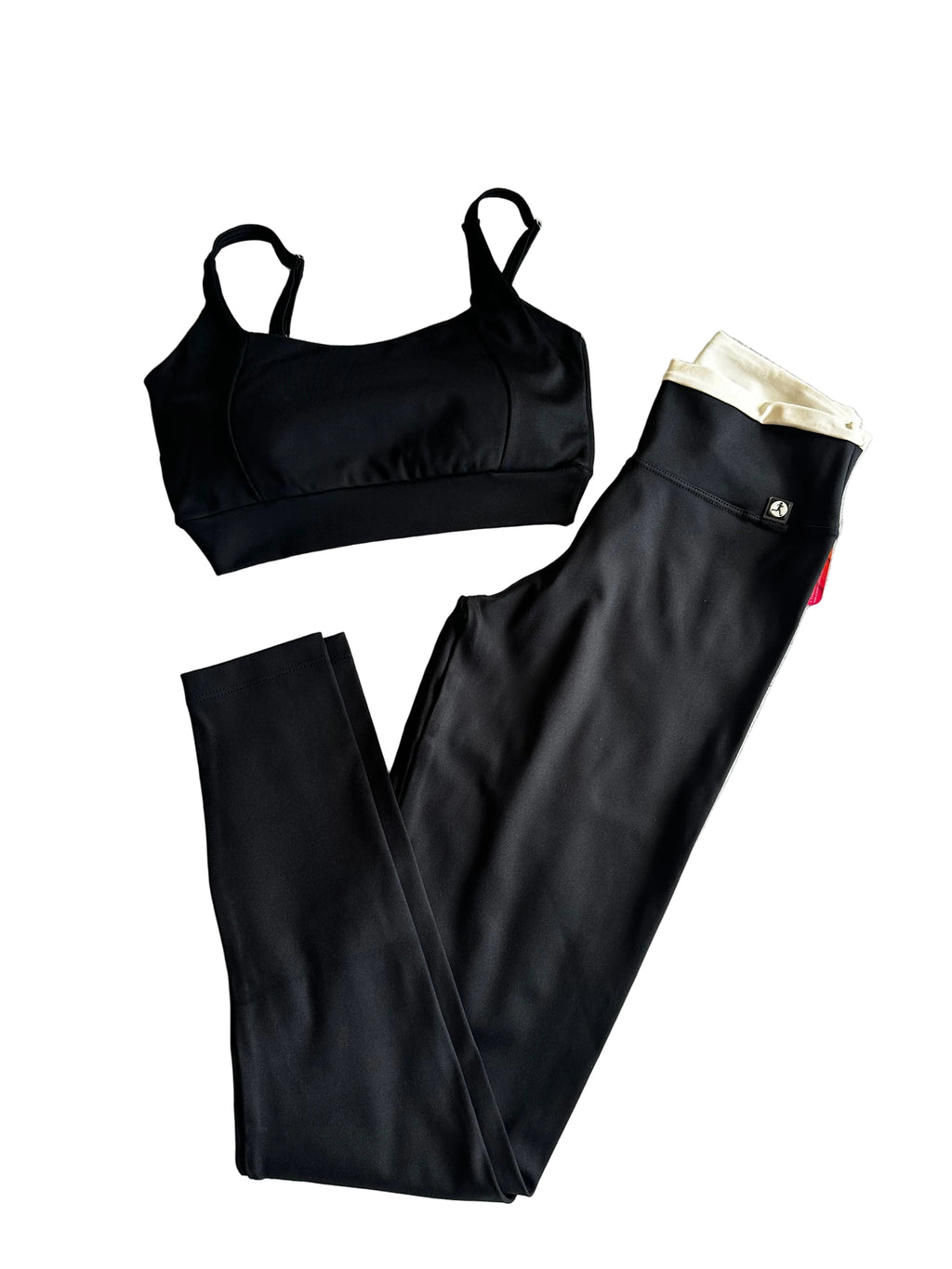 Legging cós-duplo preta com off-white