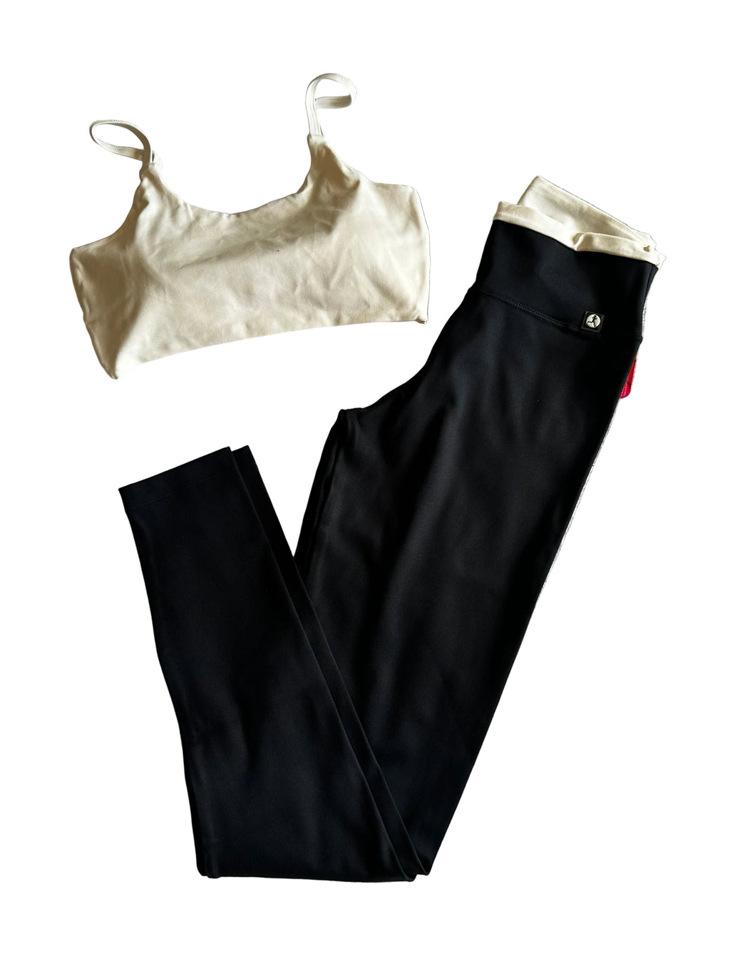 Legging cós-duplo preta com off-white