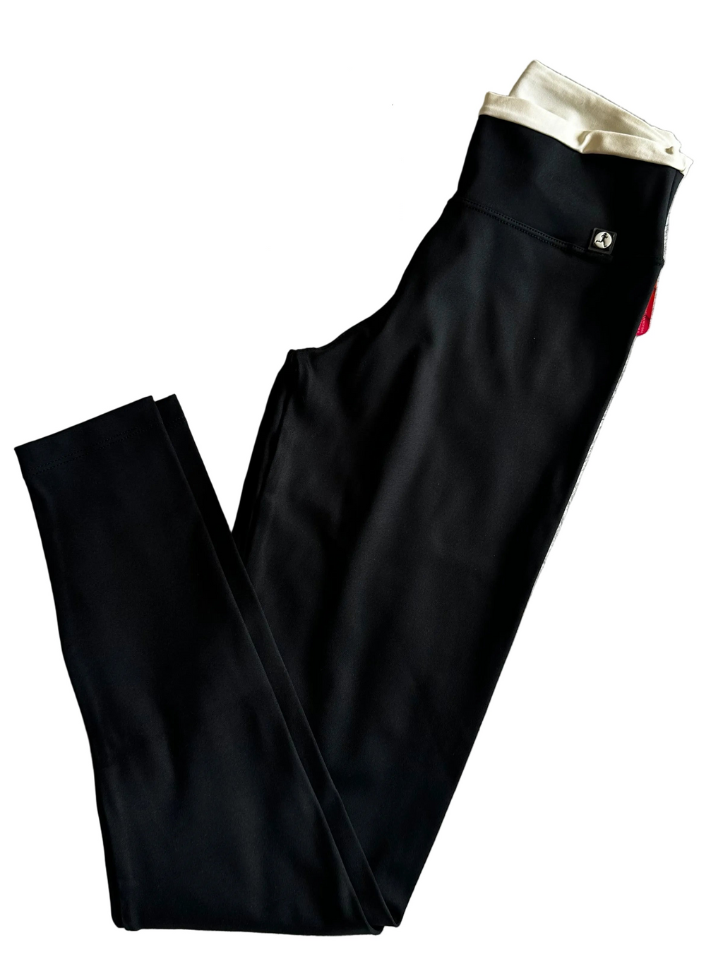Legging cós-duplo preta com off-white