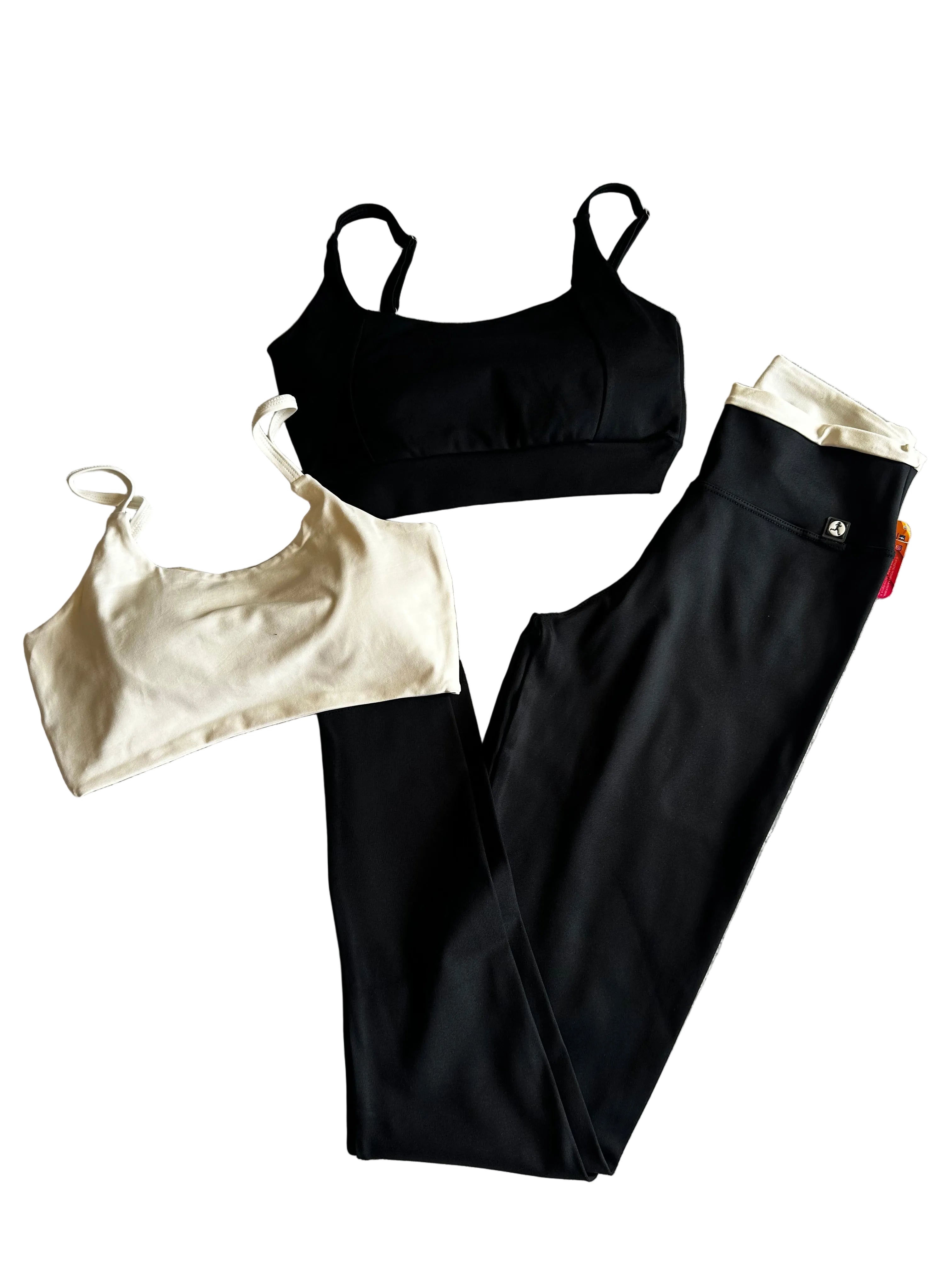 Legging cós-duplo preta com off-white