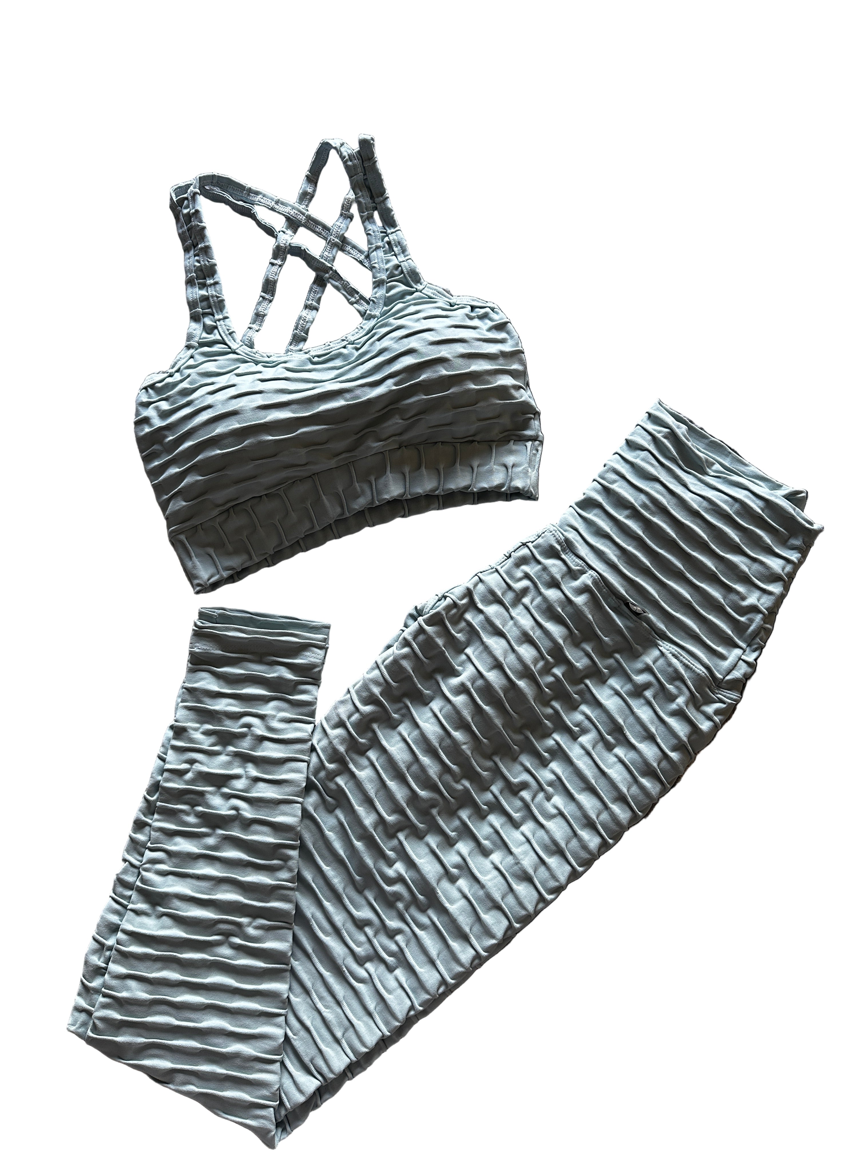 Legging brocada azul claro franzida